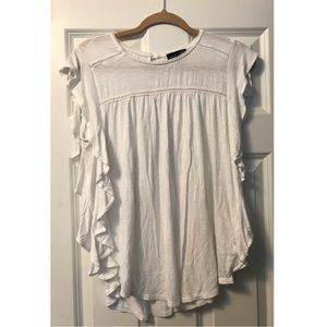 RXB White Flutter Pom Pom Trim Top